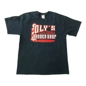 Gildan Vintage Oly’s Barber Shop L Black T Shirt Skull Crossbones Wisconsin